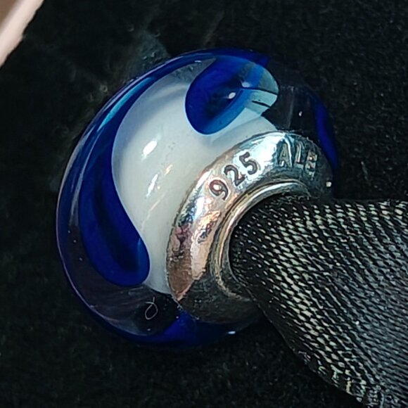 Authentic Retired Pandora Blue Swirl Murano Glass Bead - 790675 - Picture 4 of 5
